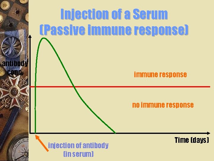 Injection of a Serum (Passive immune response) antibody conc. immune response no immune response