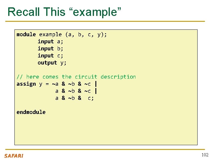 Recall This “example” module example (a, b, c, y); input a; input b; input