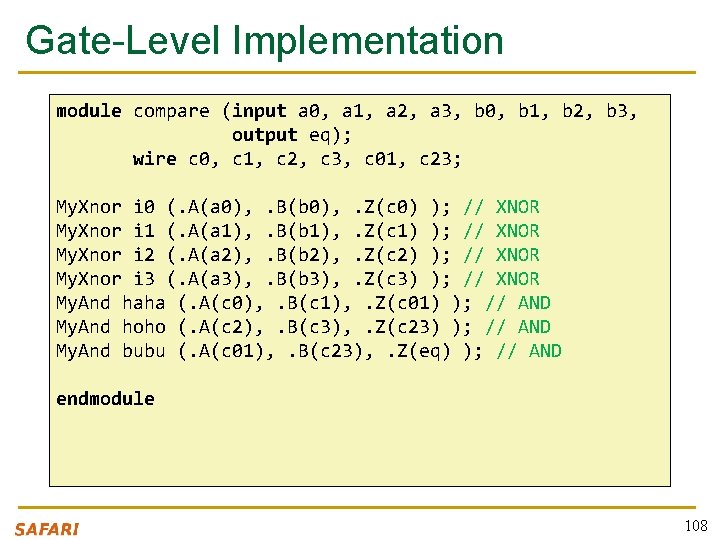 Gate-Level Implementation module compare (input a 0, a 1, a 2, a 3, b