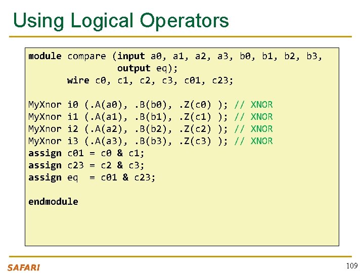 Using Logical Operators module compare (input a 0, a 1, a 2, a 3,