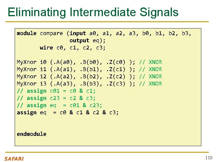Eliminating Intermediate Signals module compare (input a 0, a 1, a 2, a 3,