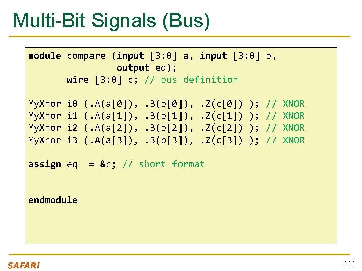 Multi-Bit Signals (Bus) module compare (input [3: 0] a, input [3: 0] b, output