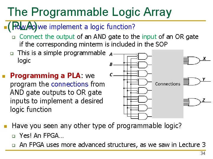 The Programmable Logic Array n(PLA) How do we implement a logic function? q q
