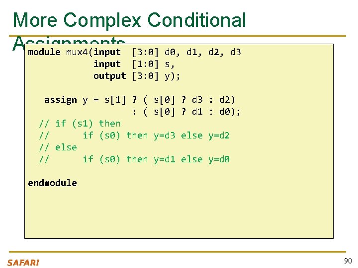 More Complex Conditional Assignments module mux 4(input [3: 0] d 0, d 1, d