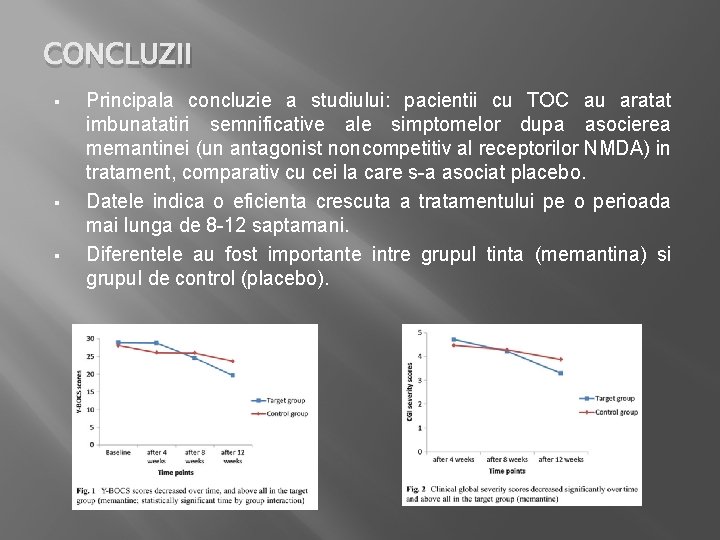 CONCLUZII § § § Principala concluzie a studiului: pacientii cu TOC au aratat imbunatatiri