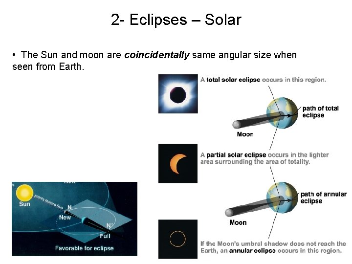 2 - Eclipses – Solar • The Sun and moon are coincidentally same angular