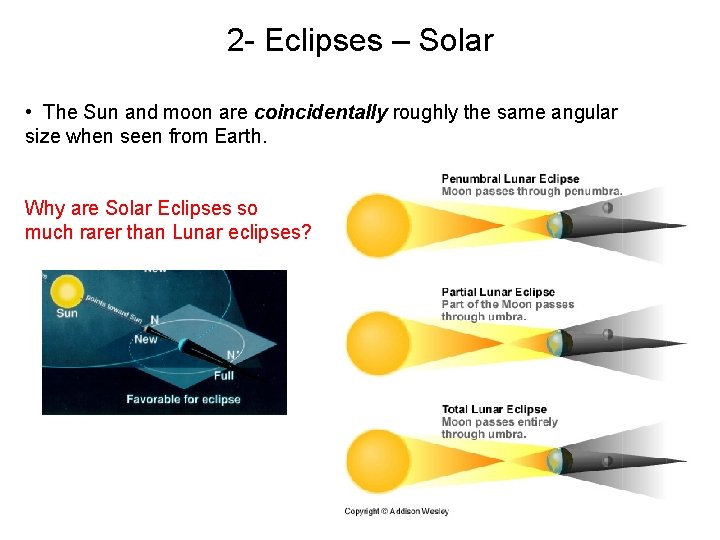 2 - Eclipses – Solar • The Sun and moon are coincidentally roughly the