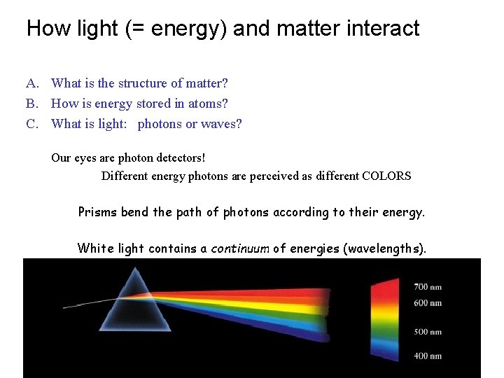 How light (= energy) and matter interact A. What is the structure of matter?