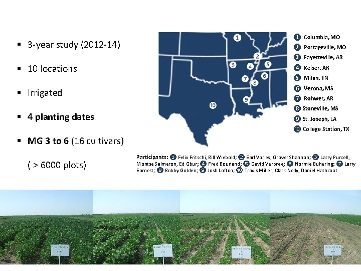 Soybean regional PD x MG study § 3 -year study (2012 -14) ❶ Columbia,