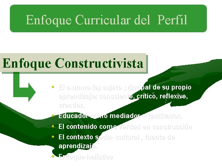 Enfoque Curricular del Perfil Enfoque Constructivista • El alumno (a) sujeto principal de su