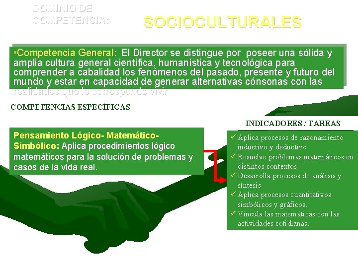 DOMINIO DE COMPETENCIA: SOCIOCULTURALES • Competencia General: El Director se distingue por poseer una