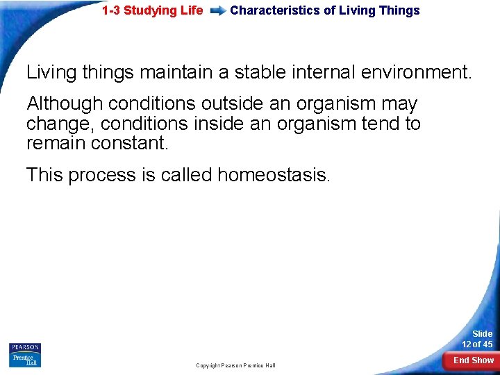 1 -3 Studying Life Characteristics of Living Things Living things maintain a stable internal