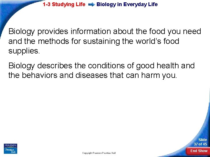 1 -3 Studying Life Biology in Everyday Life Biology provides information about the food