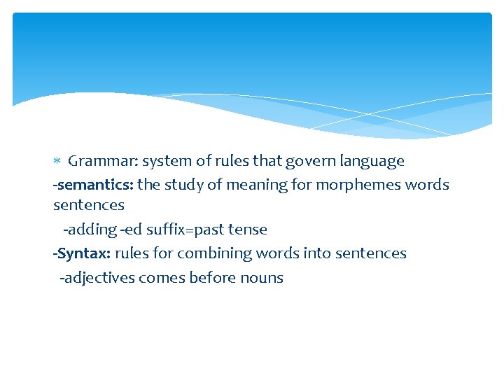  Grammar: system of rules that govern language -semantics: the study of meaning for