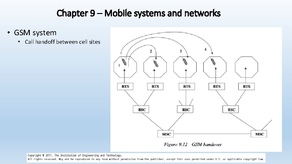 Chapter 9 – Mobile systems and networks • GSM system • Call handoff between