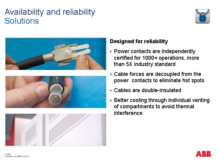 Availability and reliability Solutions Designed for reliability © ABB September 15, 2020 | Slide