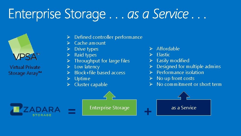 Virtual Private Storage Array™ Ø Ø Ø Ø Ø Defined controller performance Cache amount