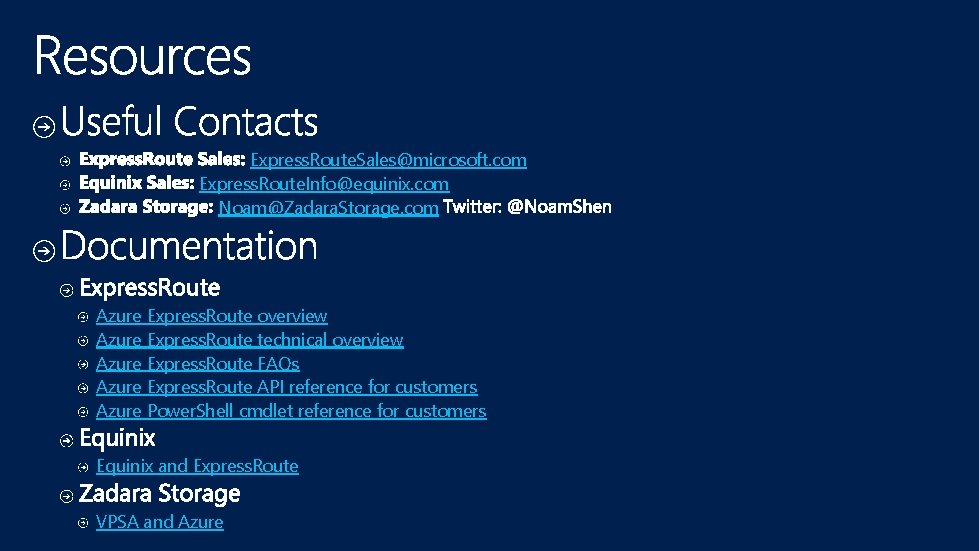 Express. Route. Sales@microsoft. com Express. Route. Info@equinix. com Noam@Zadara. Storage. com Azure Express. Route