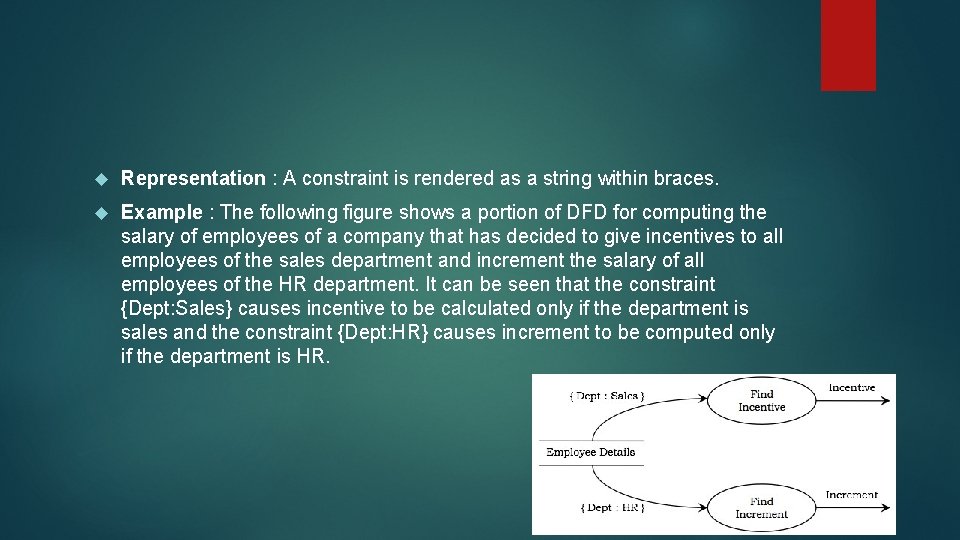  Representation : A constraint is rendered as a string within braces. Example :