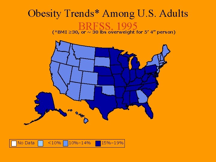 Obesity Trends* Among U. S. Adults BRFSS, 1995 (*BMI ≥ 30, or ~ 30