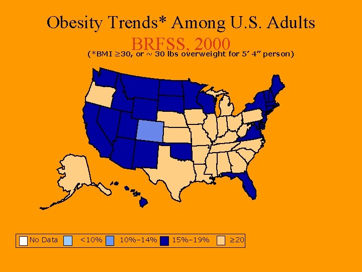 Obesity Trends* Among U. S. Adults BRFSS, 2000 (*BMI ≥ 30, or ~ 30