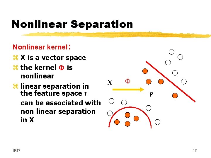 Nonlinear Separation JBR X Nonlinear kernel: z X is a vector space z the