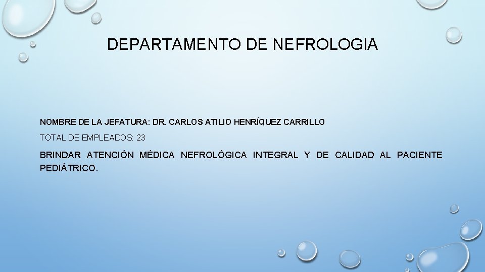 DEPARTAMENTO DE NEFROLOGIA NOMBRE DE LA JEFATURA: DR. CARLOS ATILIO HENRÍQUEZ CARRILLO TOTAL DE