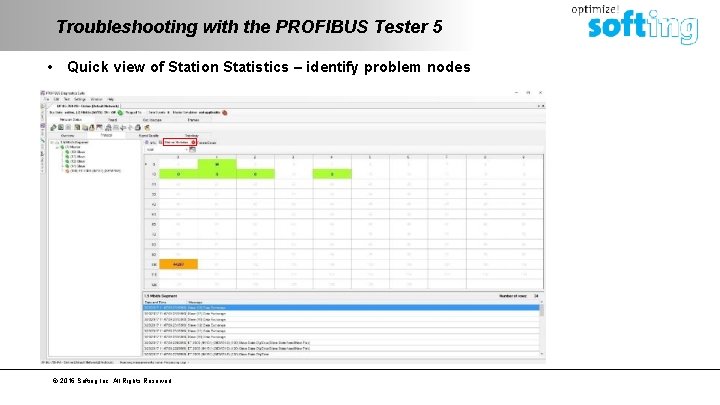 Troubleshooting with the PROFIBUS Tester 5 • Quick view of Station Statistics – identify