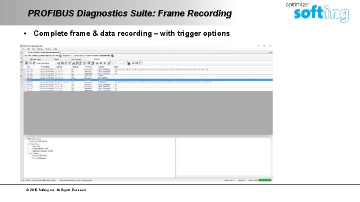 PROFIBUS Diagnostics Suite: Frame Recording • Complete frame & data recording – with trigger