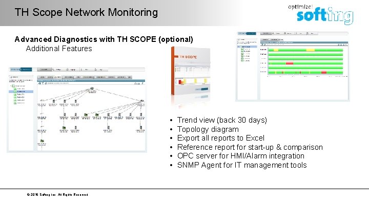 TH Scope Network Monitoring Advanced Diagnostics with TH SCOPE (optional) Additional Features Trend Topology
