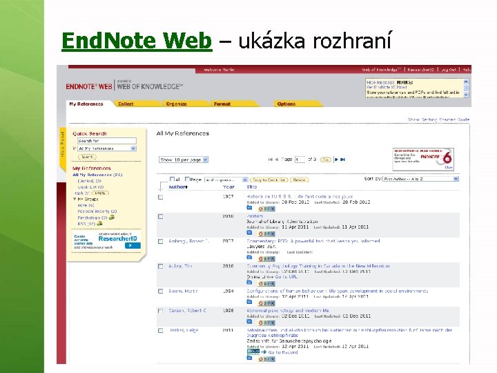 End. Note Web – ukázka rozhraní 