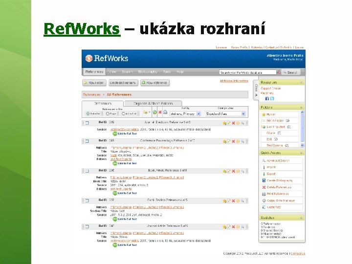 Ref. Works – ukázka rozhraní 