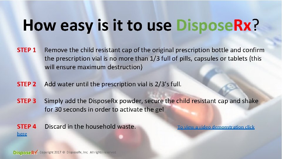 How easy is it to use Dispose. Rx? STEP 1 Remove the child resistant