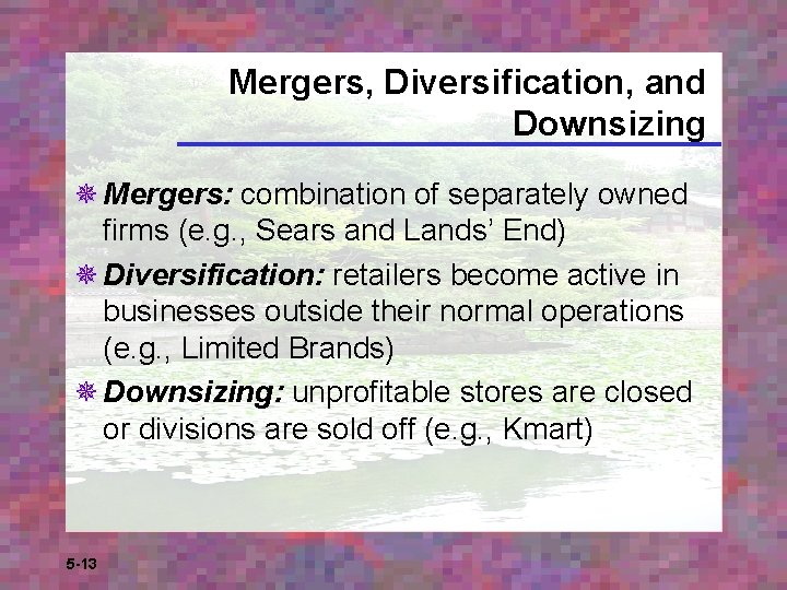 Mergers, Diversification, and Downsizing ¯ Mergers: combination of separately owned firms (e. g. ,