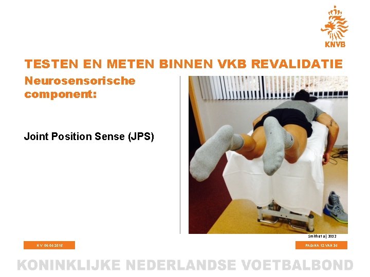 TESTEN EN METEN BINNEN VKB REVALIDATIE Neurosensorische component: Joint Position Sense (JPS) Smith et