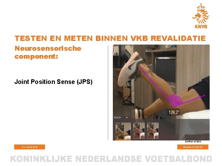 TESTEN EN METEN BINNEN VKB REVALIDATIE Neurosensorische component: Joint Position Sense (JPS) Smith et