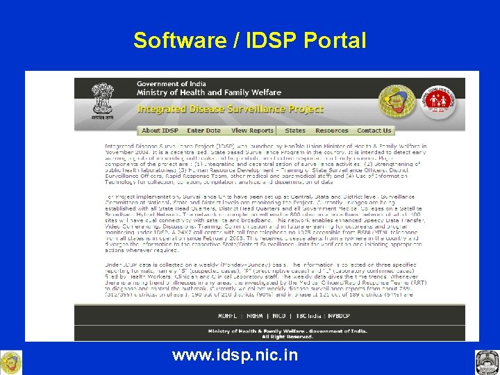 Software / IDSP Portal www. idsp. nic. in 