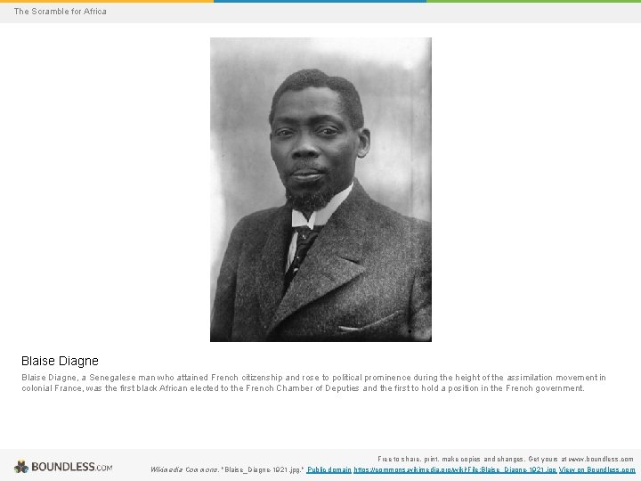 The Scramble for Africa Blaise Diagne, a Senegalese man who attained French citizenship and