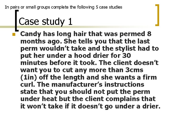 In pairs or small groups complete the following 5 case studies Case study 1