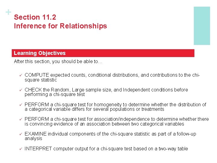 + Section 11. 2 Inference for Relationships Learning Objectives After this section, you should