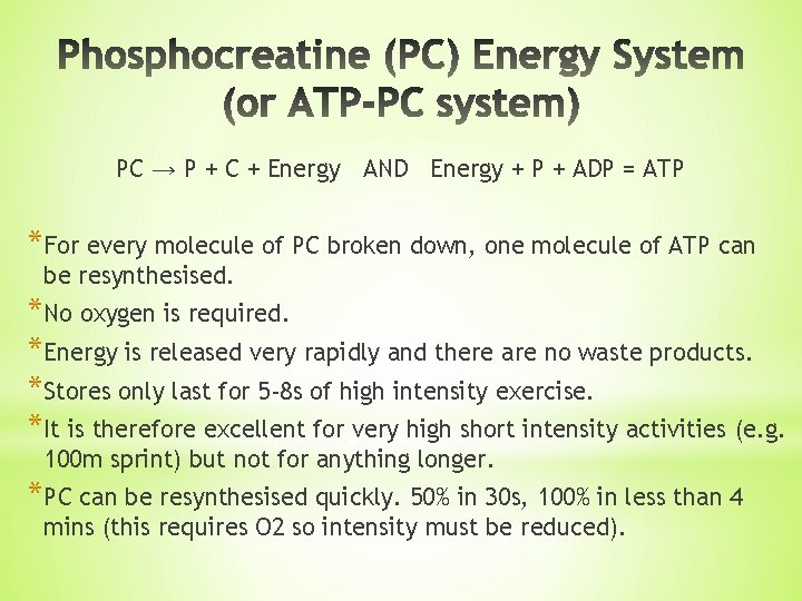 PC → P + C + Energy AND Energy + P + ADP =