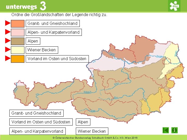 3 unterwegs 3 Ordne die Großlandschaften der Legende richtig zu. ► ► ► Granit-