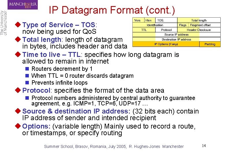 IP Datagram Format (cont. ) u Type of Service – TOS: now being used