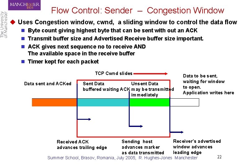 Flow Control: Sender – Congestion Window u Uses Congestion window, cwnd, a sliding window