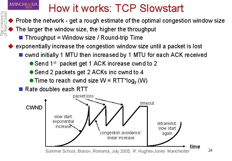 How it works: TCP Slowstart u Probe the network - get a rough estimate
