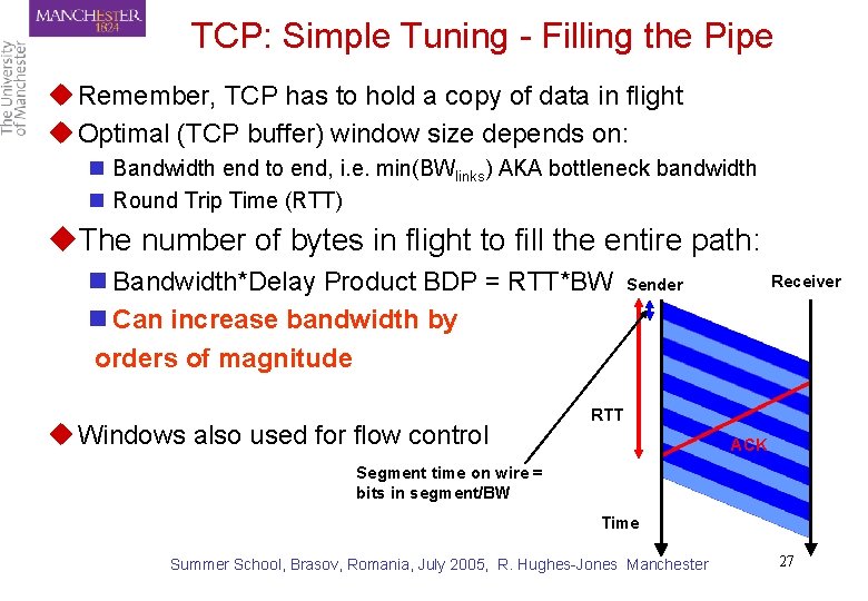 TCP: Simple Tuning - Filling the Pipe u Remember, TCP has to hold a