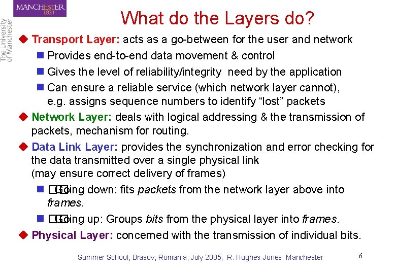 What do the Layers do? u Transport Layer: acts as a go-between for the