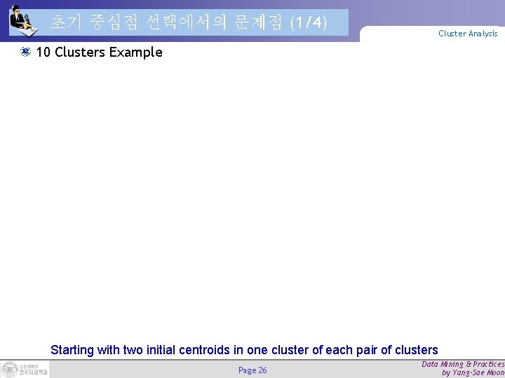 초기 중심점 선택에서의 문제점 (1/4) Cluster Analysis 10 Clusters Example Starting with two initial