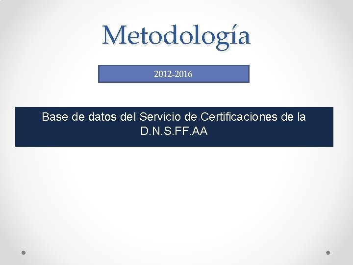 Metodología 2012 -2016 Base de datos del Servicio de Certificaciones de la D. N.