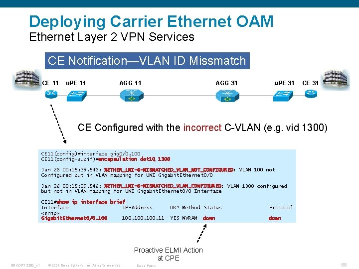 Deploying Carrier Ethernet OAM Ethernet Layer 2 VPN Services CE Notification—VLAN ID Missmatch CE